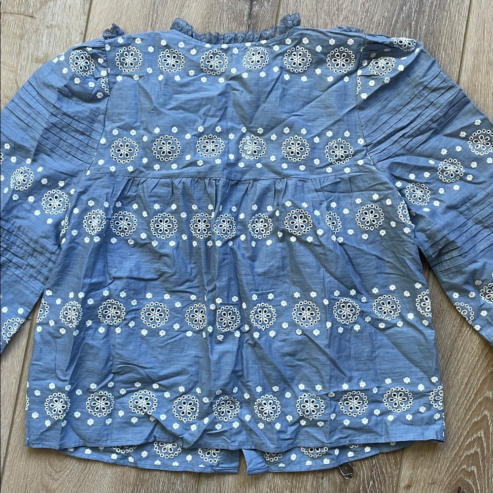 Sezane Nele embroidered vintage ruffle blue cropped shirt. NWT!! - Picture 12 of 16